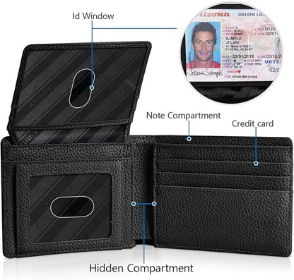 RUNBOX Wallet for Men Slim Rfid Leather 2 ID Window With Gift Box