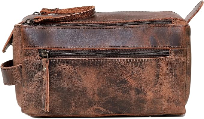 cuero Genuine Buffalo Leather Unisex Toiletry Bag Travel Leather Dopp Kit Made With High Class Buffalo Leather