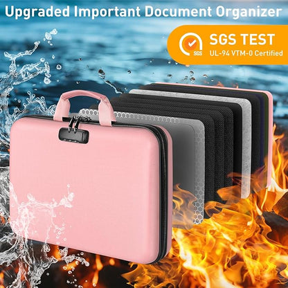 Fireproof Document Organizer with Lock, File Organizer Safe Box Fireproof Waterproof, Hard Shell Fire Proof Document Bag with 13 Pocket Accordion File Folders, Home Storage Office Organization