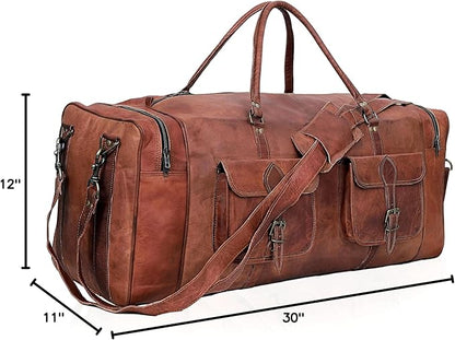 Leather Duffle Bag for Men Luggage Handmade Travel Bag Carry On Luggage Weekender Bags Overnight Gym Sports Cabin Holdall Bag For Airplanes Men And Women (30 Inch Brown)