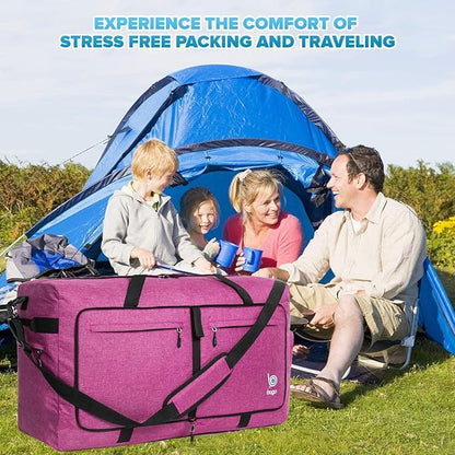 Bago Large Foldable Duffel Bags for Traveling Women & Men - 120L Packable Duffle Bag for Travel with Shoe Compartment - Water Repellant, Heavy Duty, Lightweight Folding & Collapsible (SnowPink)