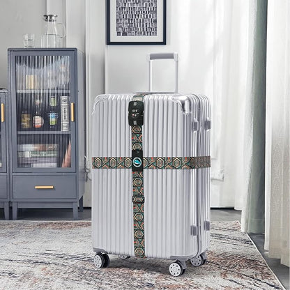 Travelkin Luggage Straps TSA Approved - Adjustable Cross Suitcase Straps with TSA Lock, Reinforced Buckle, Unique Pattern - Secure Heavy Duty Luggage Straps for Travel (Geometry)
