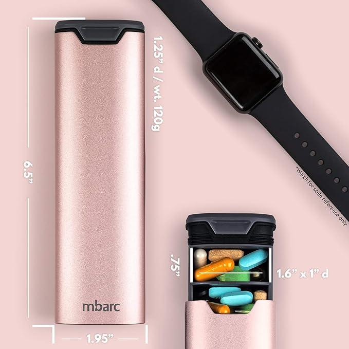 7 Day Weekly Pill Organizer by mbarc - Premium Stylish Aluminum and Wood Large Capacity Pill Box for Supplements, Pills, Vitamins and Medicine.