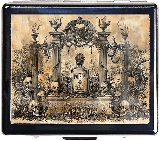 7 Days Chromed Shiny Silver Pill Organizer with Mirror Inside Has 8 Separate Compartments Rectangle Cute Travel Pill Organizer for Purse 7 Days (Retro Poison)