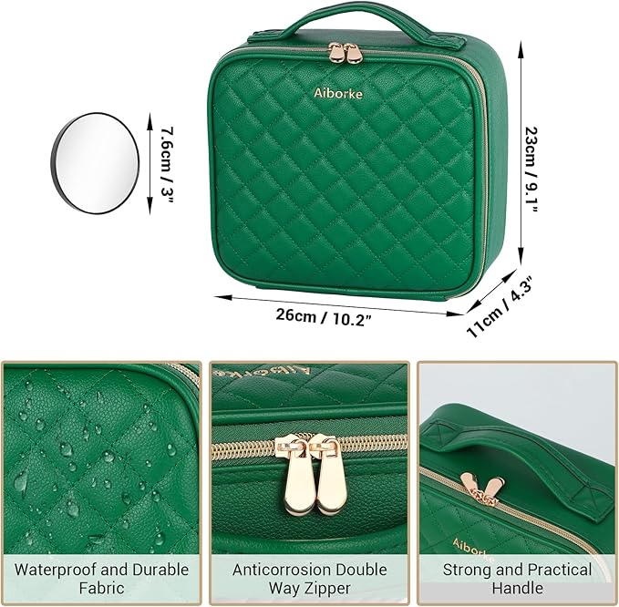 Travel Makeup Bag with Led Mirror Make up Case with Lighted Mirror Cosmetic Organizer bag with Adjustable Dividers and 5X Magnifying Mirror Makeup Box Vanity Case for Women