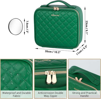 Travel Makeup Bag with Led Mirror Make up Case with Lighted Mirror Cosmetic Organizer bag with Adjustable Dividers and 5X Magnifying Mirror Makeup Box Vanity Case for Women