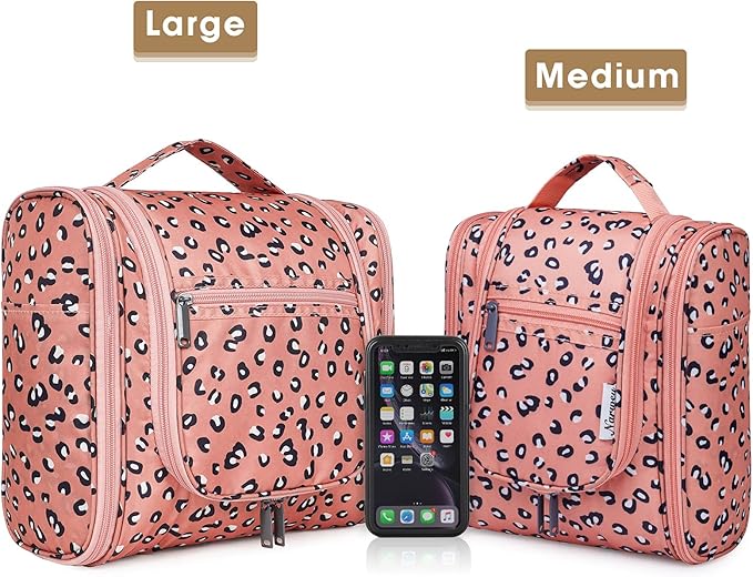 Narwey Hanging Cheetah Toiletry Bag for Women Travel Makeup Bag Organizer Toiletries Bag for Cosmetics Essentials Accessories (Large, Orange Leopard)