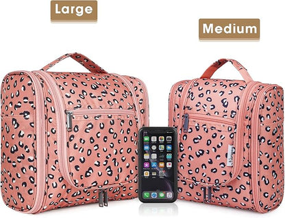 Narwey Hanging Cheetah Toiletry Bag for Women Travel Makeup Bag Organizer Toiletries Bag for Cosmetics Essentials Accessories (Large, Orange Leopard)