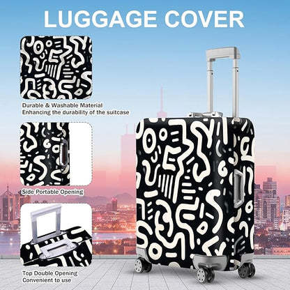 ANNA QUEEN Abstract Black and White Luggage Cover, Artistic Line Design, Stretchable & Washable Travel Sleeve for 20-34 Inch Luggage