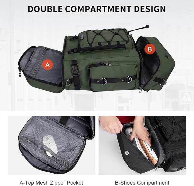 WITZMAN Travel Backpack for Men Women Carry on Bags for Airline Approved Convertible Duffle Luggage Backpack Shoe Compartment（B691 Green）