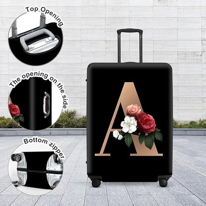 Floral A lphabet Luggage Cover Set, Vintage Letter Print Waterproof Suitcase Protector, Travel Accessories for Women Men