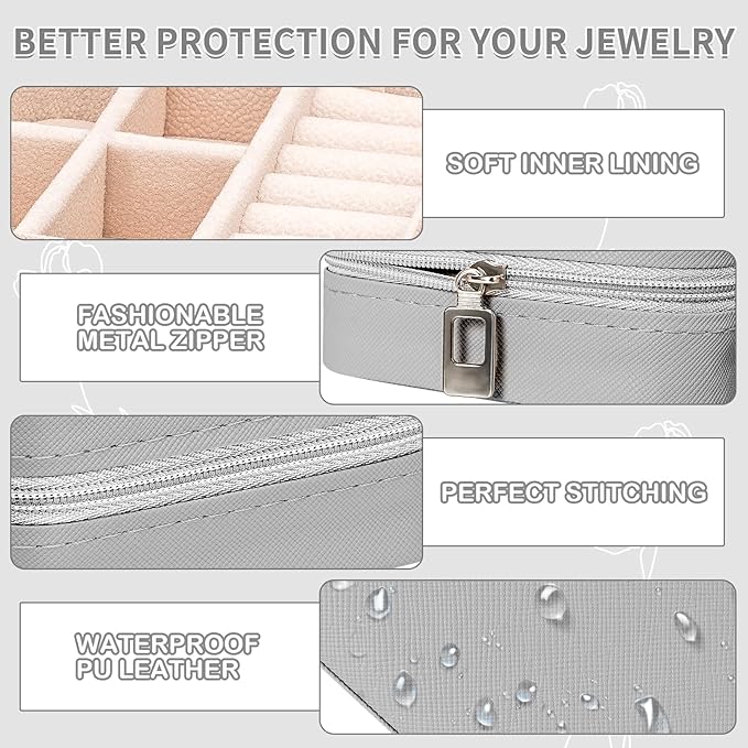 Leezmark 8 Pcs Jewelry Travel Box, Bridesmaid Gifts Set Of 6 & 8, Velvet Jewelry Travel Organizer Small Jewelry Cases Bridesmaid Proposal Gifts Box Mini Storage Organizer Storage Box, Grey