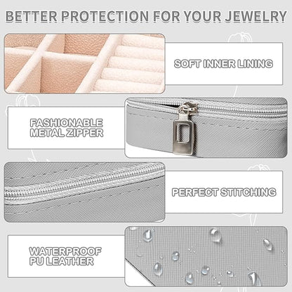 Leezmark 8 Pcs Jewelry Travel Box, Bridesmaid Gifts Set Of 6 & 8, Velvet Jewelry Travel Organizer Small Jewelry Cases Bridesmaid Proposal Gifts Box Mini Storage Organizer Storage Box, Grey