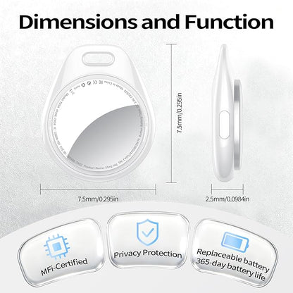 [iOS Only] Tukio Air Tracker Tags 4 Pack White, [Apple MFi Certified] Bluetooth Key Finder & Smart Item Locator Work with Apple Find My for Keys/Luggage/Bags/Suitcases/Car, 365-Day Replaceable Battery