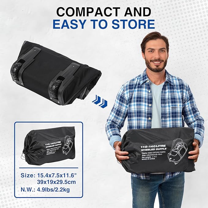 REDCAMP 85L/120L/140L Foldable Duffle Bag with Wheels, Large Travel Duffel Bag