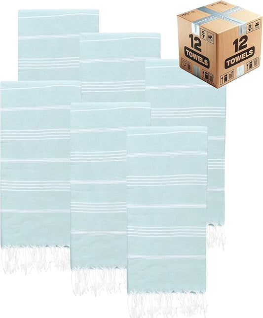 Turkish Beach Towels, Bulk Case of 12 | Oversized, Quick Dry, Sand Free | 100% Cotton, Large 38x71 Towels for Beach, Pool, Travel | Ultra-Soft, Compact, Absorbent | Aquamarine