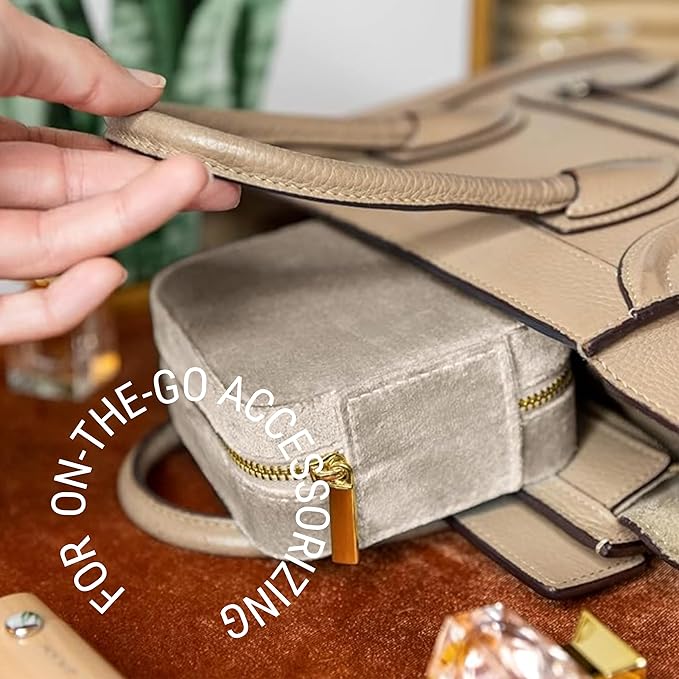 Benevolence LA Plush Velvet Jewelry Box | Travel Jewelry Case Organizer with Mirror | Featured in Oprah's Favorite Things | Best Gifts For Daughter, Girlfriend, Mom | Gifts For Her - Champagne