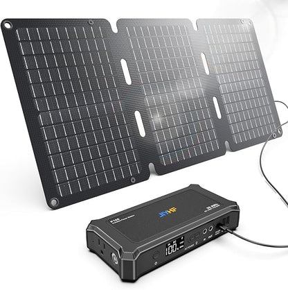 JIYHF Portable Power Bank with 30W Foldable Solar Panel - 99.9Wh Backup Battery, 100W AC & 65W USB-C PD Fast Charging Ideal for Outdoor Work, Compatible with iPhone16/15 Series, iPad, MacBook, Laptop