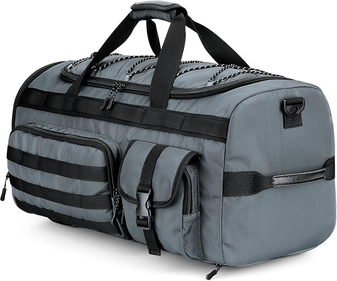 Gonex 45L Duffel Bag for Men, 3 in 1 Convertible Carry Gym Duffle with Shoe Compartment, Tactical Gear Loops, Water-Repellent Lining, Workout & Travel Bag (Gray)