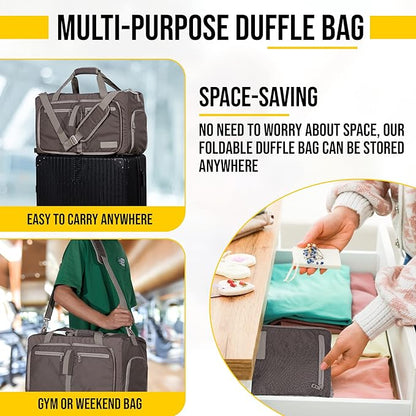 LEGEND 60L Foldable Duffle Bag for Travel - Packable Duffle Bags w/Shoe Compartment - Tear Resistant Collapsible Duffel Bags for Traveling - Lightweight Folding Duffel Bag for Men & Women -Chocolate