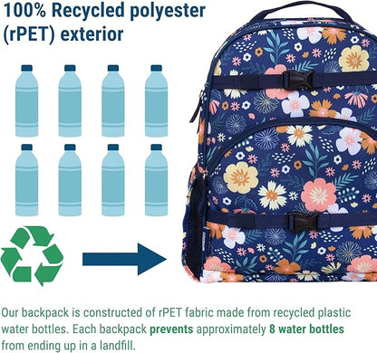 Wildkin ECO rPET 17-inch Large Backpack – Sustainable, Padded, Adjustable – Wildflower Bloom