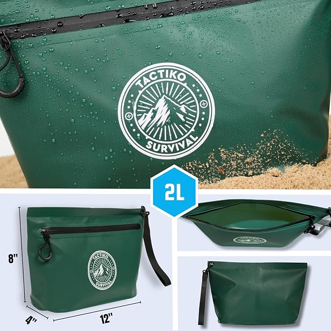 Tactiko Heavy-Duty Splash Water Resistant Zipper Pouches - 2L Hold-All Organizers for Dry Bags, Travel Bags (Green)