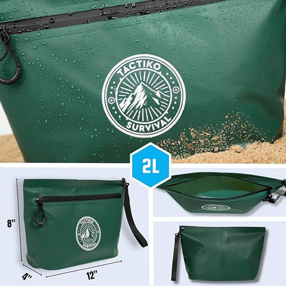 Tactiko Heavy-Duty Splash Water Resistant Zipper Pouches - 2L Hold-All Organizers for Dry Bags, Travel Bags (Green)