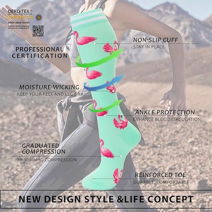 fenglaoda Compression Socks Women Men 6 Pairs, Knee High Best Support Circulation Socks for Running, Travel, Flight, Nurse