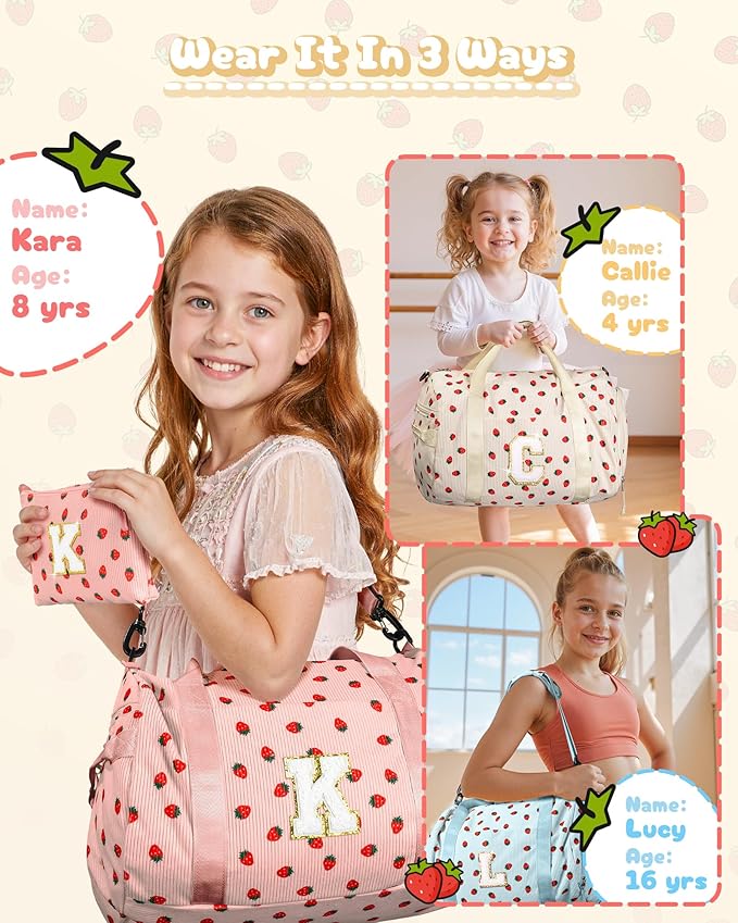 Christmas Gift-Teen Girl Gifts Trendy Stuff, Girls Gym Bag, Kids Personalized Weekend Duffel Bags with Shoe Compartment, Travel Tote with Makeup Bag, Birthday Gift for Grandkids (Letter A)