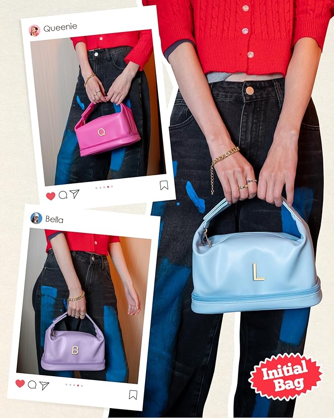 Gifts for Women 20s, Personalized Makeup Bag with Handle, Initial Double Layer Cosmetic Bag with Makeup Brush Organizer, Teacher Appreciation Gifts for Women, Gift Ideas for Teen Girls