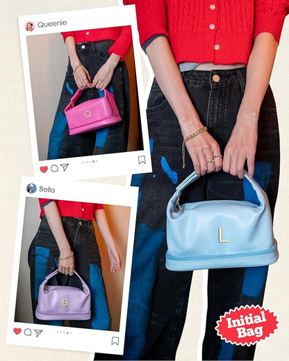 Trendy Gifts for Women, Personalized Makeup Bag with Handle, Initial Double Layer Cosmetic Bag with Makeup Brush Organizer, Customized Gifts for Woman, Gifts for 20 Year Old Female