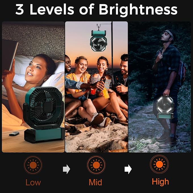 Camping Fan with Light - 20000mAh Rechargeable Battery Fan, 112Hrs Max Run Time, 8 Speeds, Digital Display, Timer, Auto Oscillation, 270° Pivot & Hook for Camping, Power Outage, Hurricane (Blue)