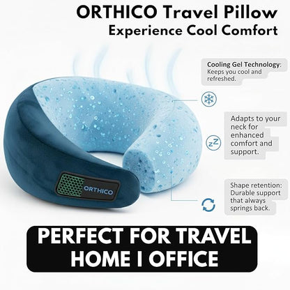 Neck Pillow for Travelling - Gel Memory Foam Travel Pillow with Adjustable Straps, Washable Cover for Airplane, Car, Train - Ultimate Comfort & Support for Neck Pain Relief (Deep Sea Blue)