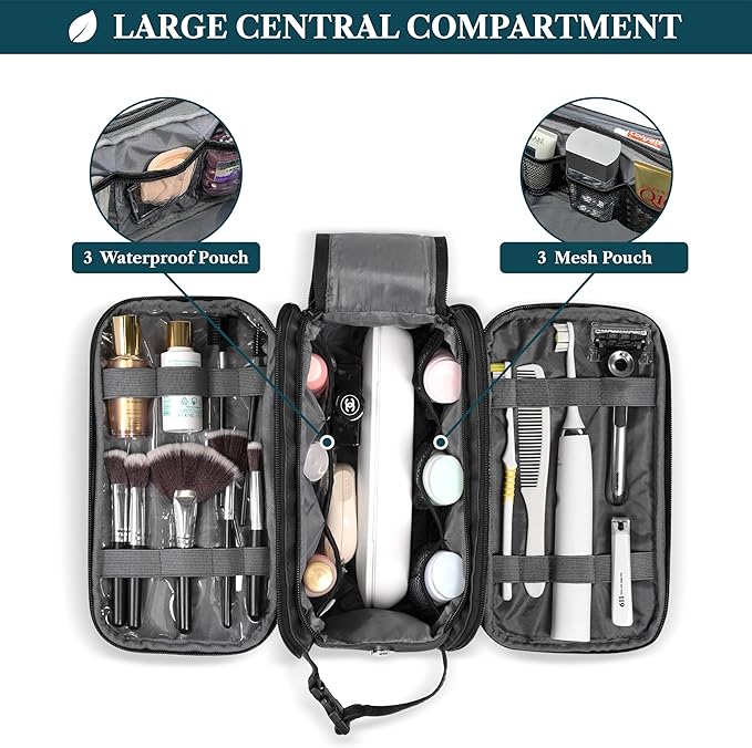 PAVILIA Toiletry Bag for Men Women, Mens Travel Bag Toiletries Organizer Case for Grooming, Travel Essentials Shaving Dopp Kit, PU Leather Water Resistant Cosmetic Pouch, Black