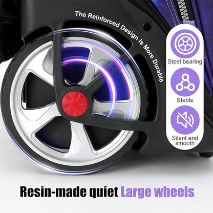 NEW TILAMI 19 Inch Rolling Backpack with Lunch Bag for Girls Boys Wheeled Laptop Backpack Durable Carry-on Bag School Travel, Purple Starry