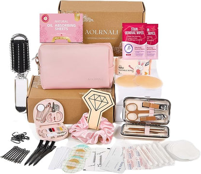 Bridal Emergency Kit for Wedding Day, Wedding Essentials Survival Set for Team Bride, Must-Have 30+ Essentials Travel Kit with Makeup Bag