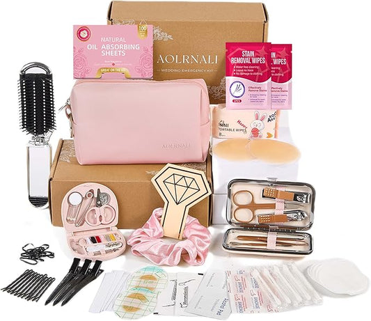 Bridal Emergency Kit for Wedding Day, Wedding Essentials Survival Set for Team Bride, Must-Have 30+ Essentials Travel Kit with Makeup Bag