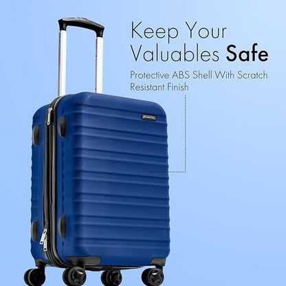 (Not Made In China) Carry-On Luggage Hardside Spinner, 4 Wheels, Lightweight and Expandable 22 Inch Suitcase Rolling Carryon (Navy Blue)