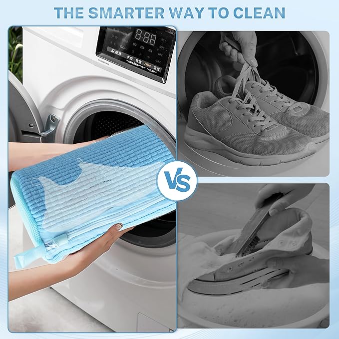 Shoe Washing Machine Bag, 2PCS Reusable Shoe Bag for Washing Machine, 360° Deep Cleaning Shoe Washing Bag for Sneakers, Laundry Shoe Bag for Washer & Dryer, Fits All Shoe Types (blue)
