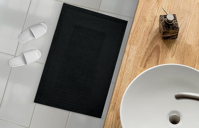 Avalon Towels Black Bath Mat - 100% Cotton Set of 2 Absorbent Bathmat - Bathroom Mats Quick Dry Bath Mats for Bathrooms (22x34 Inches)