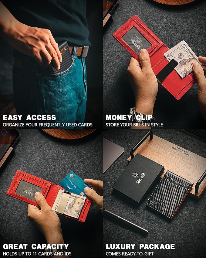 Zitahli Money Clip Wallets for Men,Slim Bifold Wallet 10-12 Cards, Mens Leather Wallet with ID Window,RFID Blocking Thin Minimalist Credit Card Holder,Gifts for Him