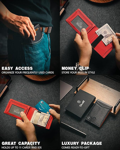 Zitahli Money Clip Wallets for Men,Slim Bifold Wallet 10-12 Cards, Mens Leather Wallet with ID Window,RFID Blocking Thin Minimalist Credit Card Holder,Gifts for Him