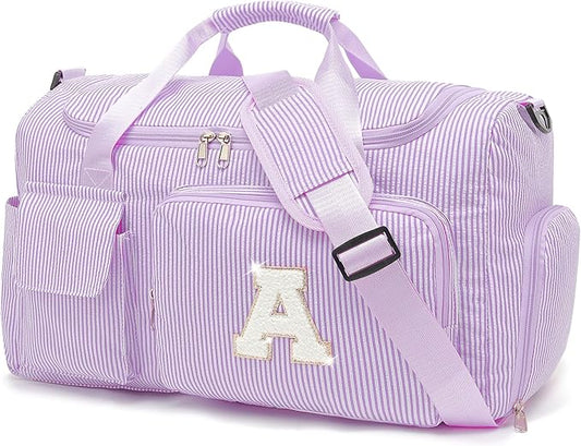 Kids Travel Duffle Bag Dance Bag Gifts for Girls Initial Gym Bag with Shoes Compartment for Women Lightweight Weekender Bags Purple-A