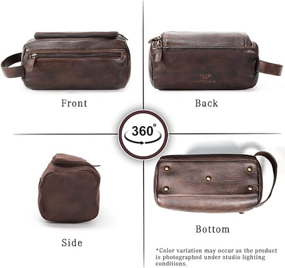 LUXEORIA Genuine Leather Toiletry Bags for Men and Women, Handmade Premium Leather Dopp Kit and Shaving Bag, Cosmetic Bag for Womens and Mens, Travel Essentials & Organizers
