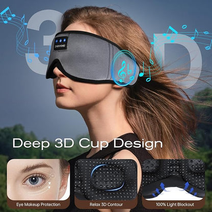 3D Sleep Mask with Bluetooth Headphones, Sleeping Headphones for Side Sleepers, Wireless Music Eye Mask with Ultra-Thin Stereo Speakers for Men, Women, Tech Gifts, Grey