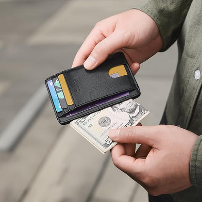 Buffway Slim Minimalist Front Pocket RFID Blocking Leather Wallets for Men and Women - Slate Black