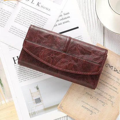 RFID Blocking Genuine Leather Wallet for Men and Women Large Capacity Phone and Credit Card Holder Organizer Purse (Dark Burgundy)