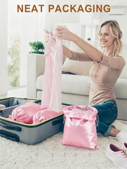 FantasyLife Shoe Bags for Travel, Washable Dust Bags for Storage & Packing, Flannel Shoe Pouch with Drawstring Closure for Purses, Handbags, Shoes & Toys (4, Parfait Pink)