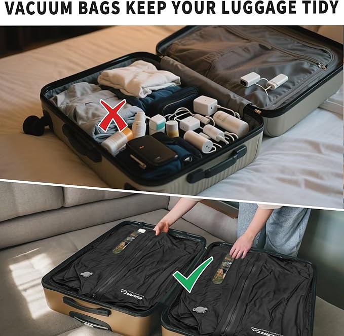 Reusable Vacuum Bags for Travel,Professional Waterproof IPX8 Zipper Vacuum Compression Bag for Suitcases Backpack,Space Saver Bags Packing Organizers for Clothing Packing(2PACK NO PUMP)