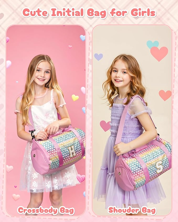 Gifts for Teens, Girls Travel Duffel Bag, Kids Initial Overnight Bags with Shoe Compartment, Personalized Weekender Bag with Makeup Pouch, Stocking Stuffers for Grandkids (Letter D)